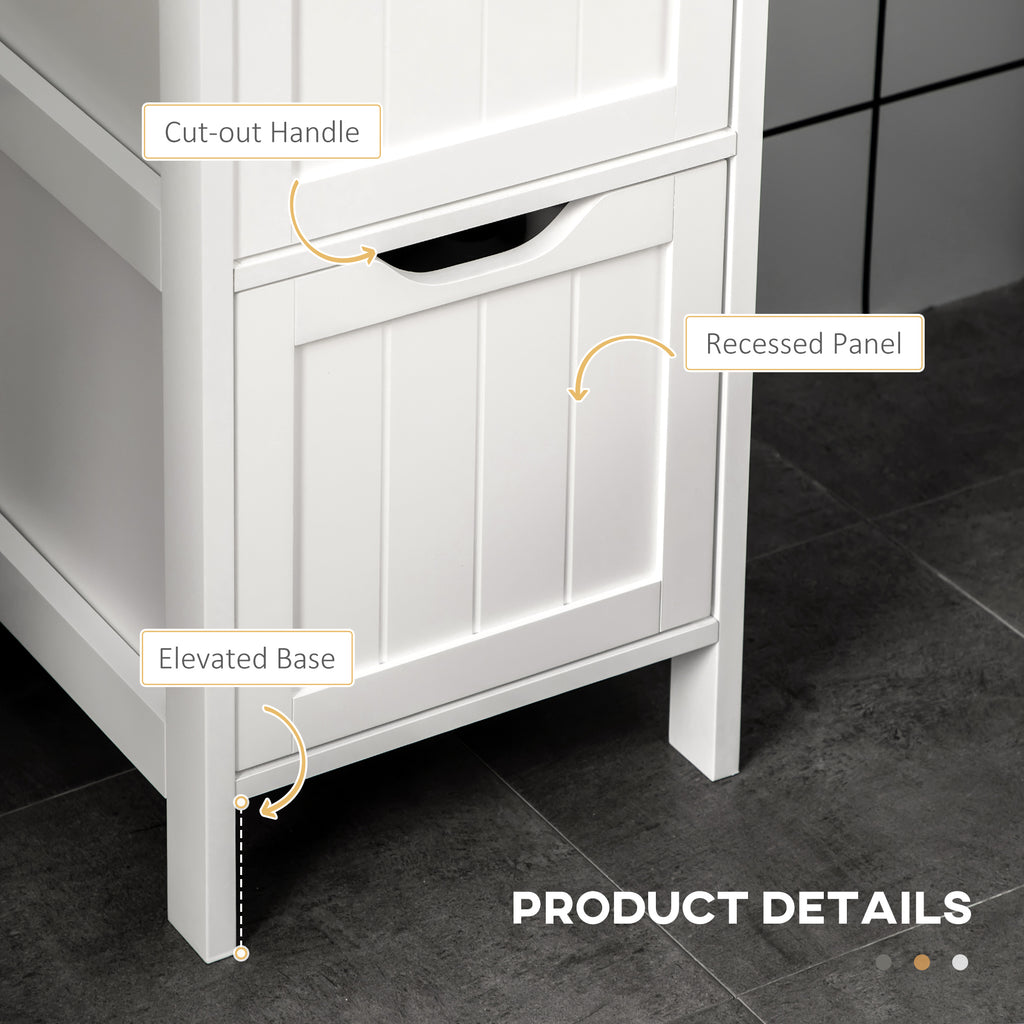 Narrow Bathroom Cabinet with 3 Drawers and 2 Tier Shelf, Tall Cupboard Freestanding Linen Tower, White