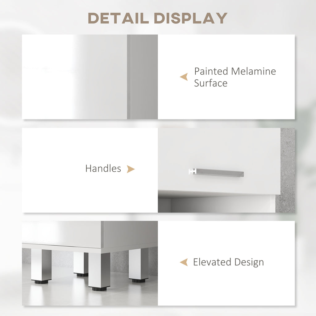 71" Tall Bathroom Storage Cabinet, Narrow Linen Tower with Drawer, Open Shelves, 2 Doors Cabinets and Adjustable Shelves, High Gloss White