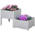2 حوض زراعة مرتفع من البولي بروبيلين، حوض زهور مرتفع، صندوق زراعة خضروات وأعشاب، حامل رمادي فاتح