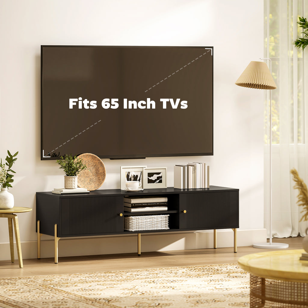 ንቲቪ ስታንድ ንቲቪ ክሳብ 65"፣ መዝናኒ ማእከል ምስ 2 ክፍት መደርደሪታት፣ 2 ካቢኔታትን ሓጺን እግርን ንክፍሊ መነባብሪ፣ ጸሊም