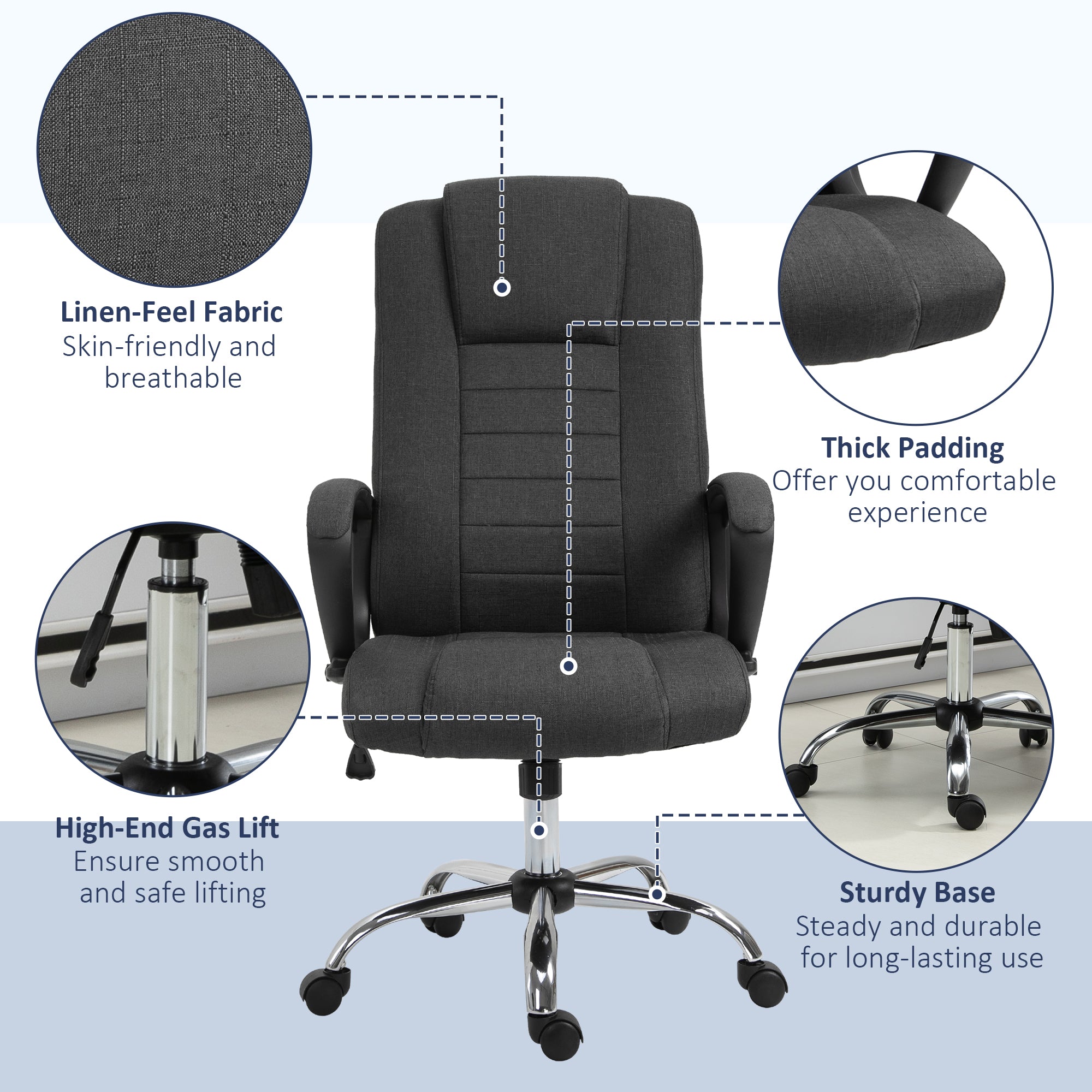 High Back Office Chair, Height Adjustable Computer Desk Chair with Swivel Wheels and Tilt Function, Charcoal Grey