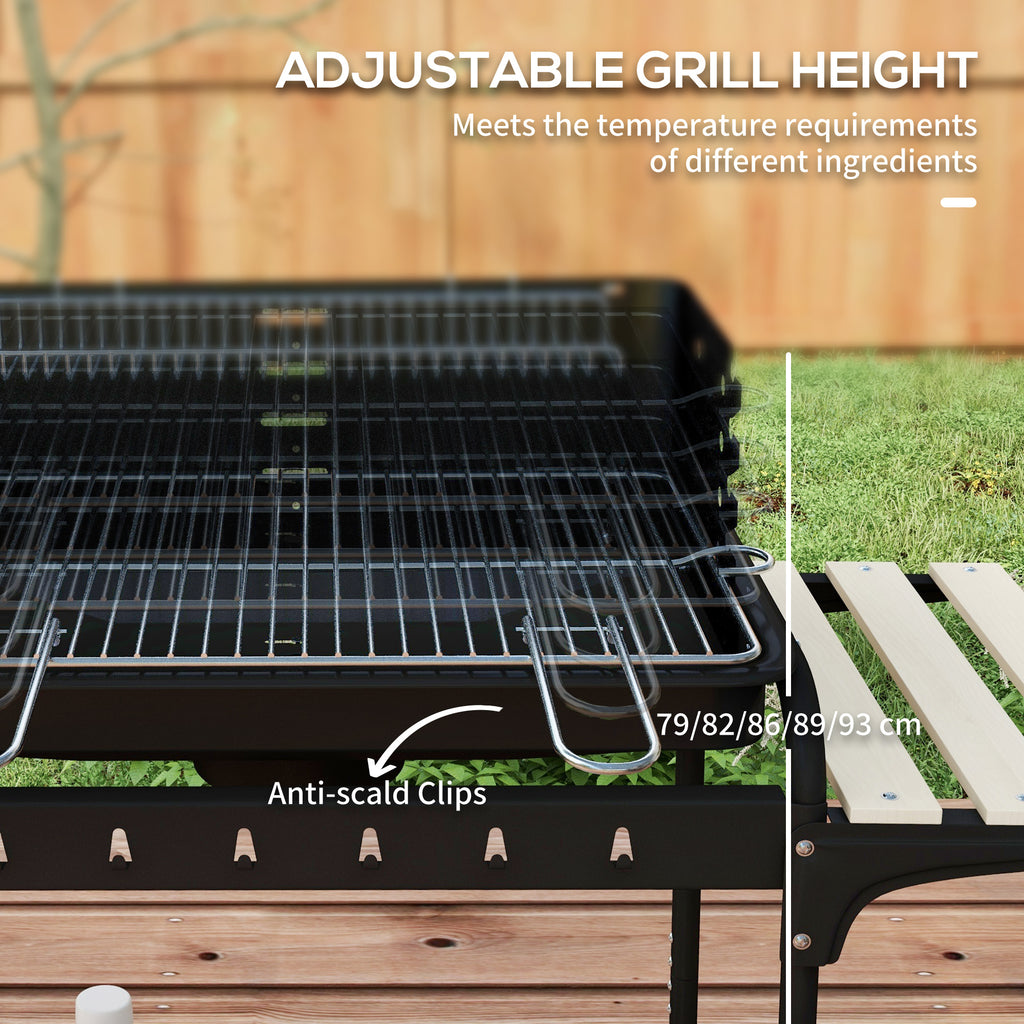 Charcoal Barbecue Grill with Adjustable Grill Height, Portable BBQ Trolley with Ash Catcher and Wheels, Red