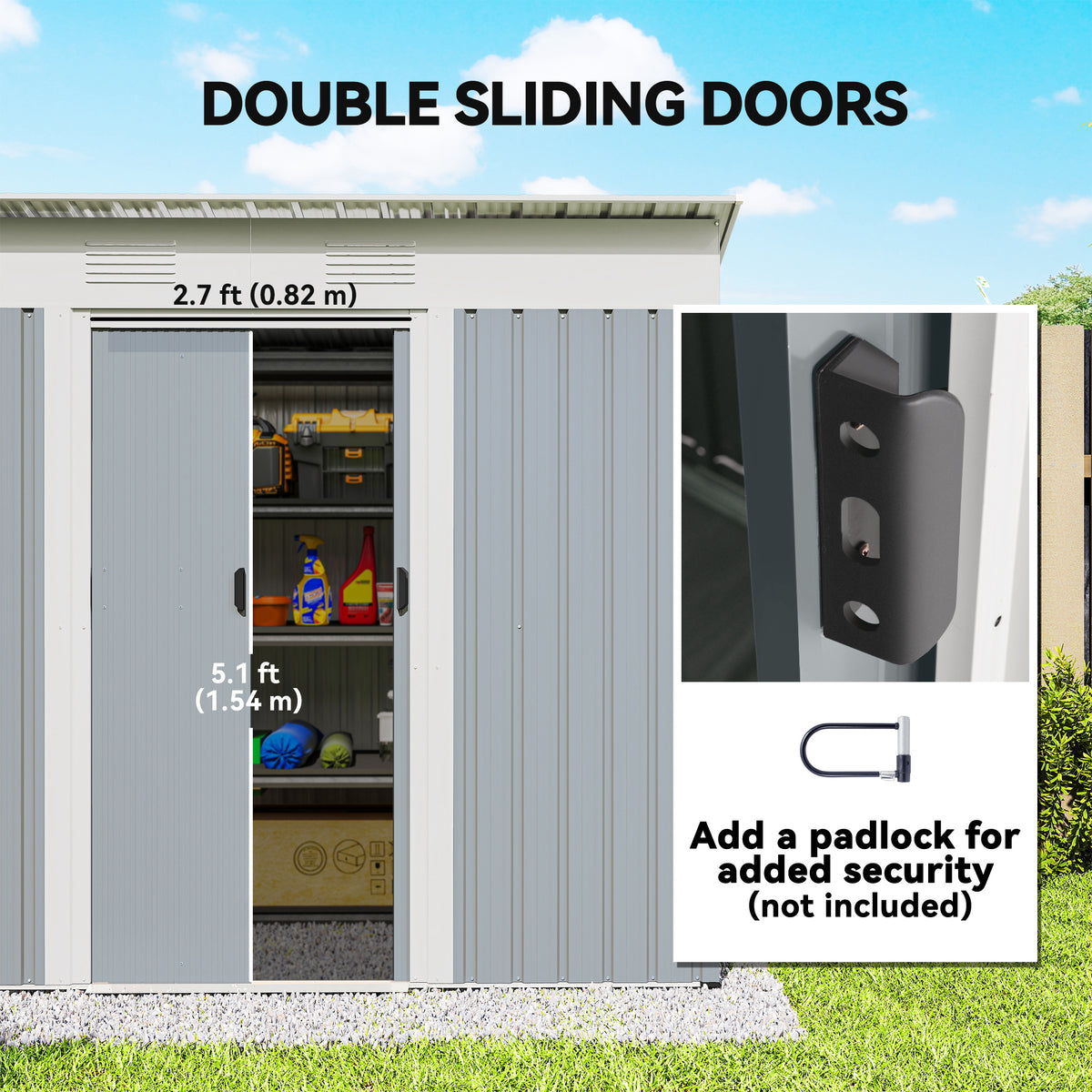 7' x 4' Outdoor Storage Shed, Metal Garden Shed with Lockable Sliding Doors and Vents, Grey