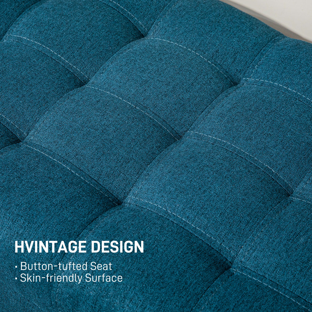 Storage Ottoman, Linen Fabric End of Bed Bench with Button Tufted Storage Bench for Bedroom, Blue