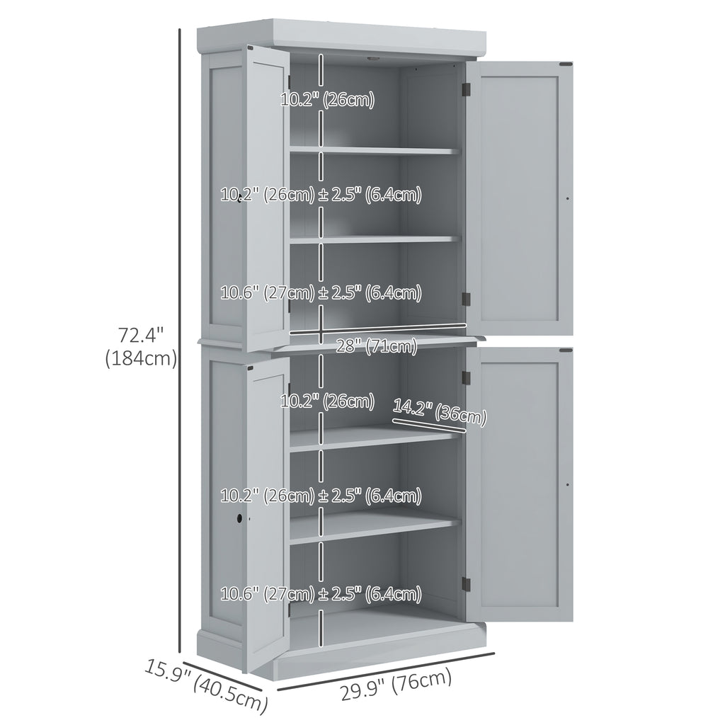 72.5" Freestanding Kitchen Pantry Cabinet with 4 Doors, Black