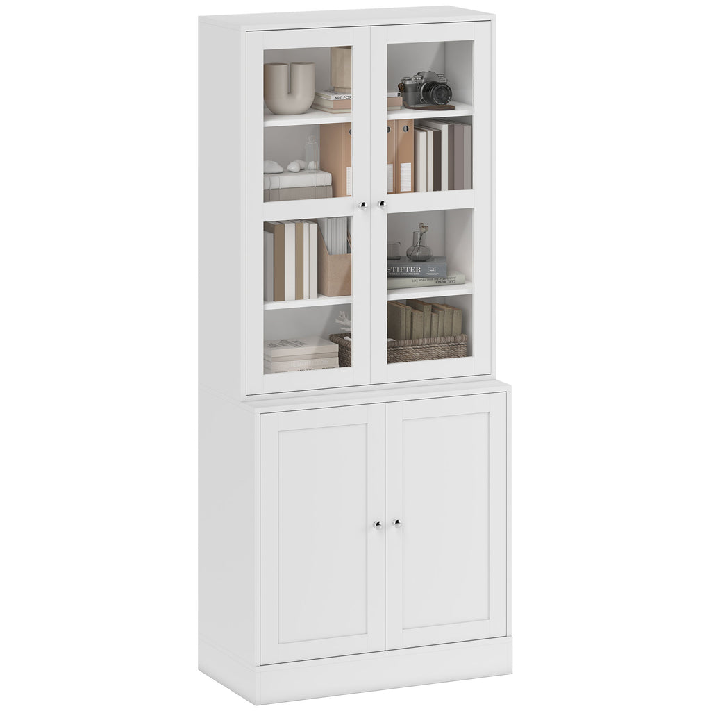 71" Bookcase Storage Cabinet with Doors, Modern Tall Bookshelf with 2 Adjustable Shelves, Display Unit for Study, Living Room, Home Office, White