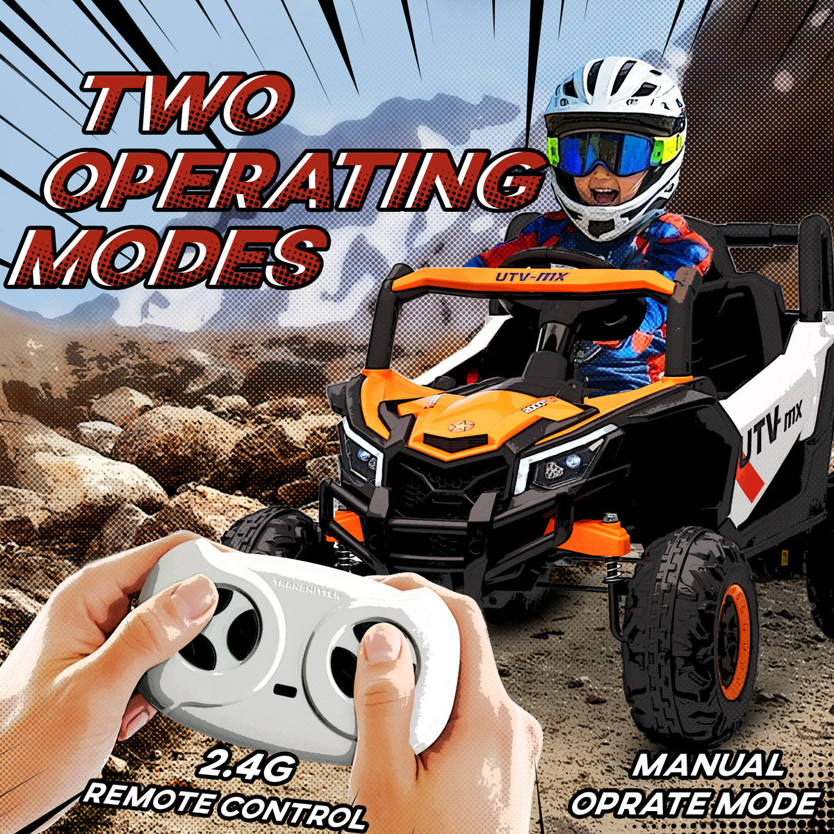 Qaba 12V Kids Ride On Car with Remote Control, Battery Powered Electric UTV with Spring Suspension for Aged 3-5 Years, Orange