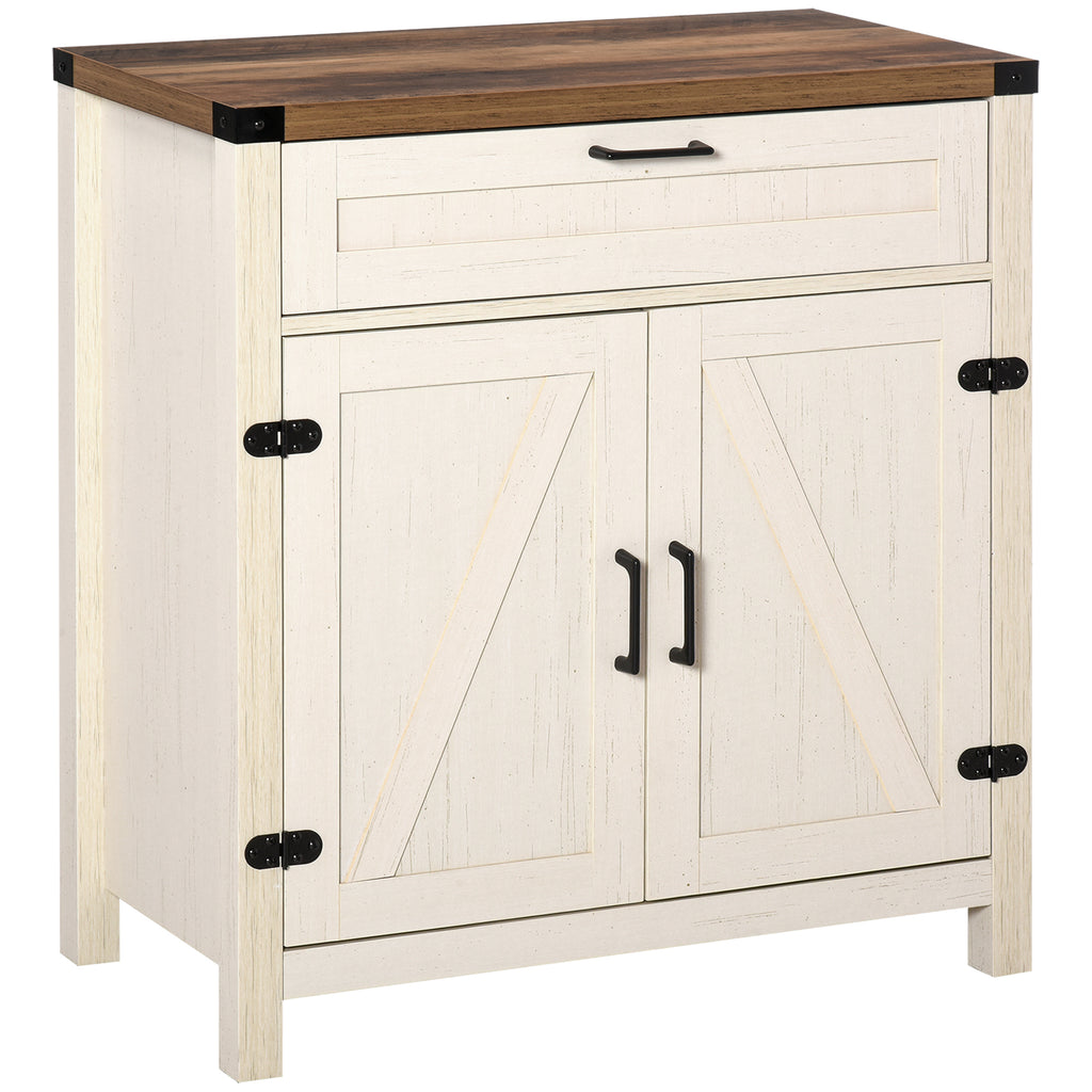 Farmhouse Kitchen Storage Cabinet, Sideboard Buffet Cabinet with 2 Rustic Barn Doors and Drawer, Oak