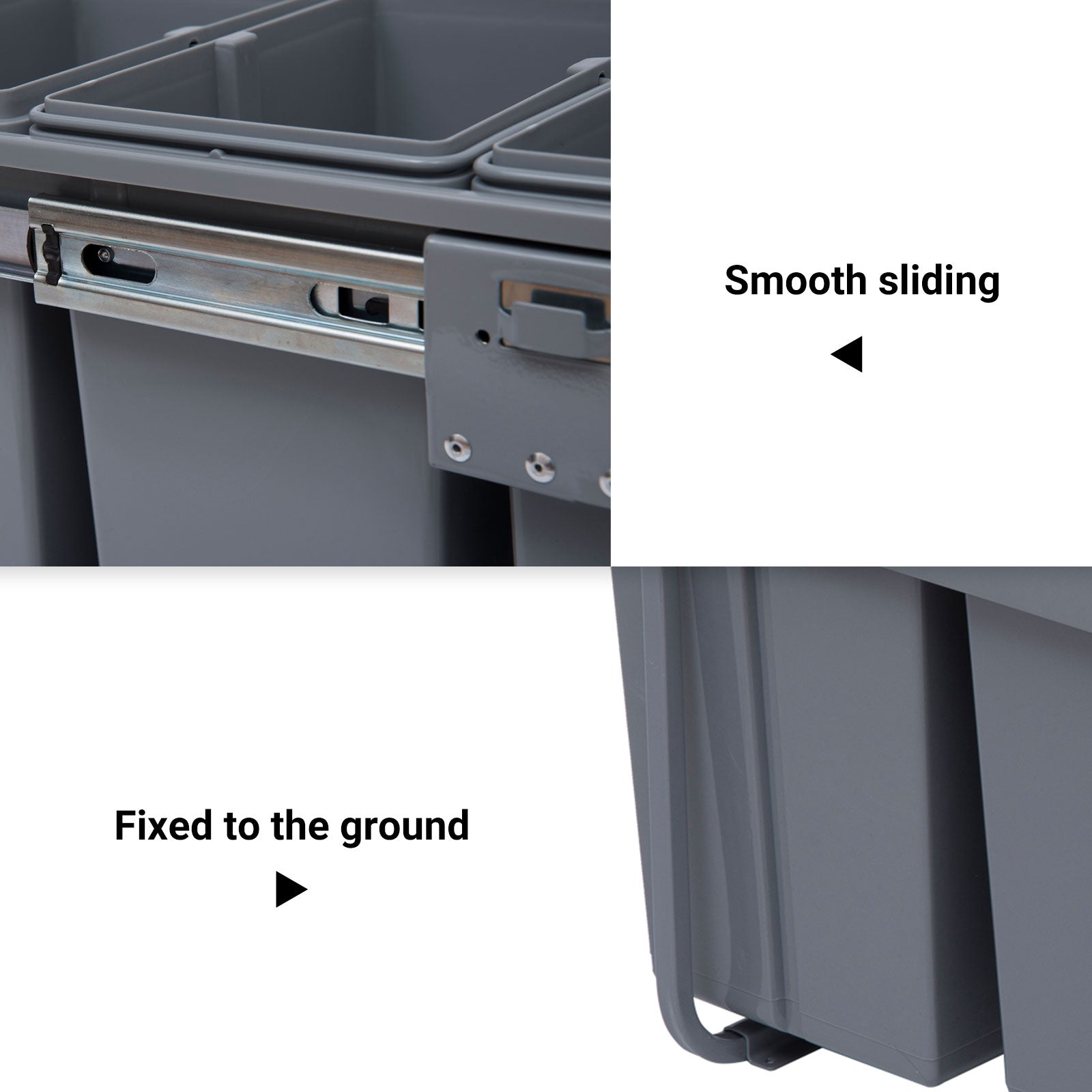 Pull Out Trash Can Under Cabinet, 10.6 Gallon (40L) Slide Out Garbage Can with 3 Removable Compartments, Grey