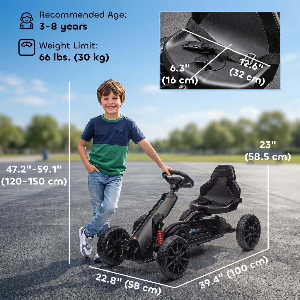 Aosom Pedal Go Kart with Adjustable Seat, Forward, Backward, Handbrake, Shock Absorption for 3-8 Years, Black