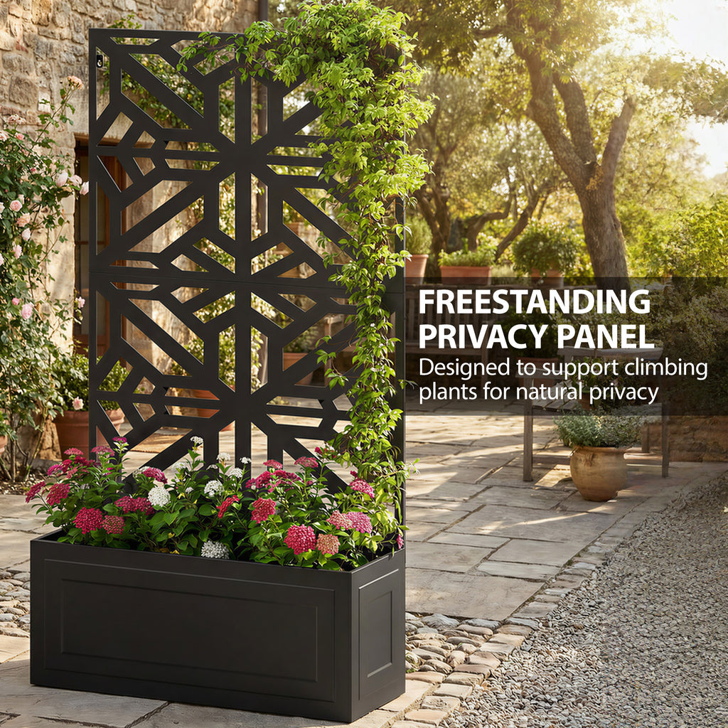 Metal Raised Garden Bed with Trellis for Climbing Plants, Freestanding or Wall Mounted Flower Bed with Privacy Panel