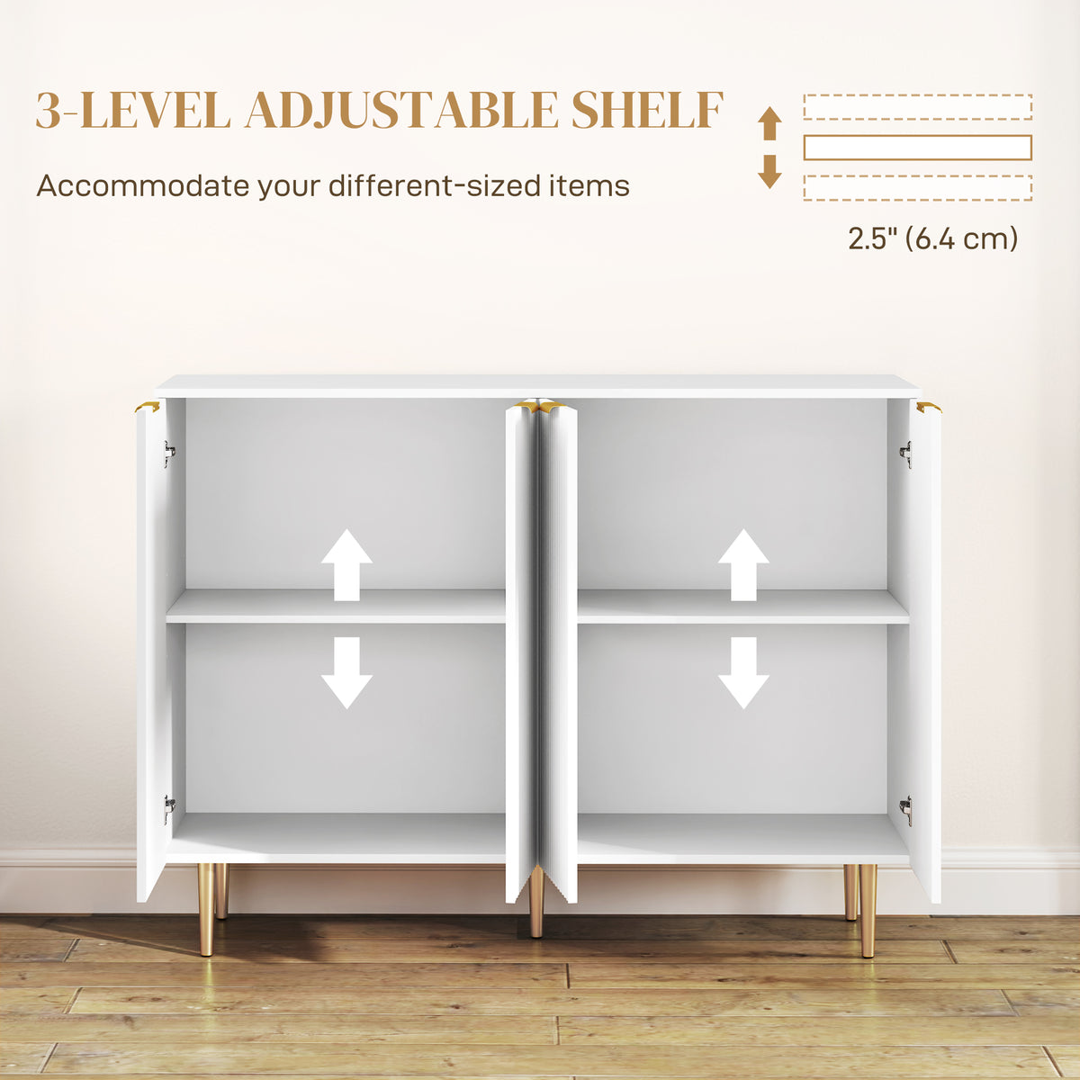Modern Kitchen Storage Cabinet, Sideboard Buffet Cabinet with Adjustable Shelves for Kitchen Hallway, White