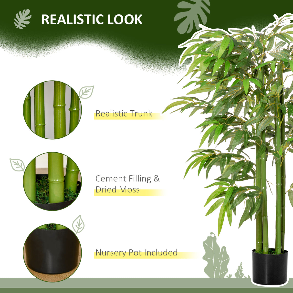 4FT Artificial Bamboo Tree Faux Decorative Plant in Nursery Pot for Indoor Décor