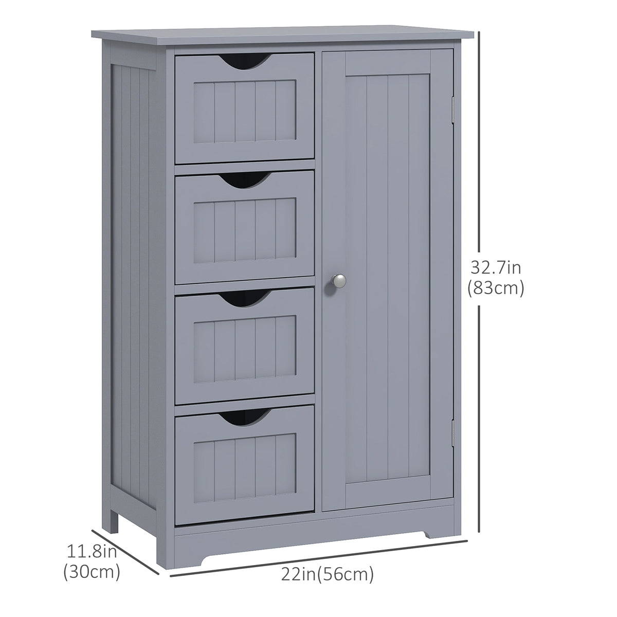 Bathroom Storage Cabinet, Floor Cabinet with Adjustable Shelf and 4 Drawers, Side Cabinet for Washroom, White