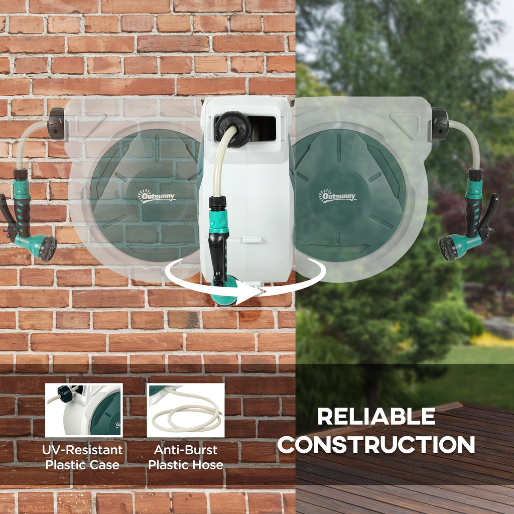 1/2 in x 100ft Wall Mounted Garden Hose Reel, Retractable Water Hose Reel with Auto Rewind, Any Length Lock, Black