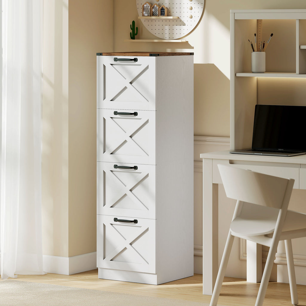 3 Drawer File Cabinet with Silent Slides, Vertical Farmhouse Filing Cabinet Fits Letter/A4 Size Home Office, White