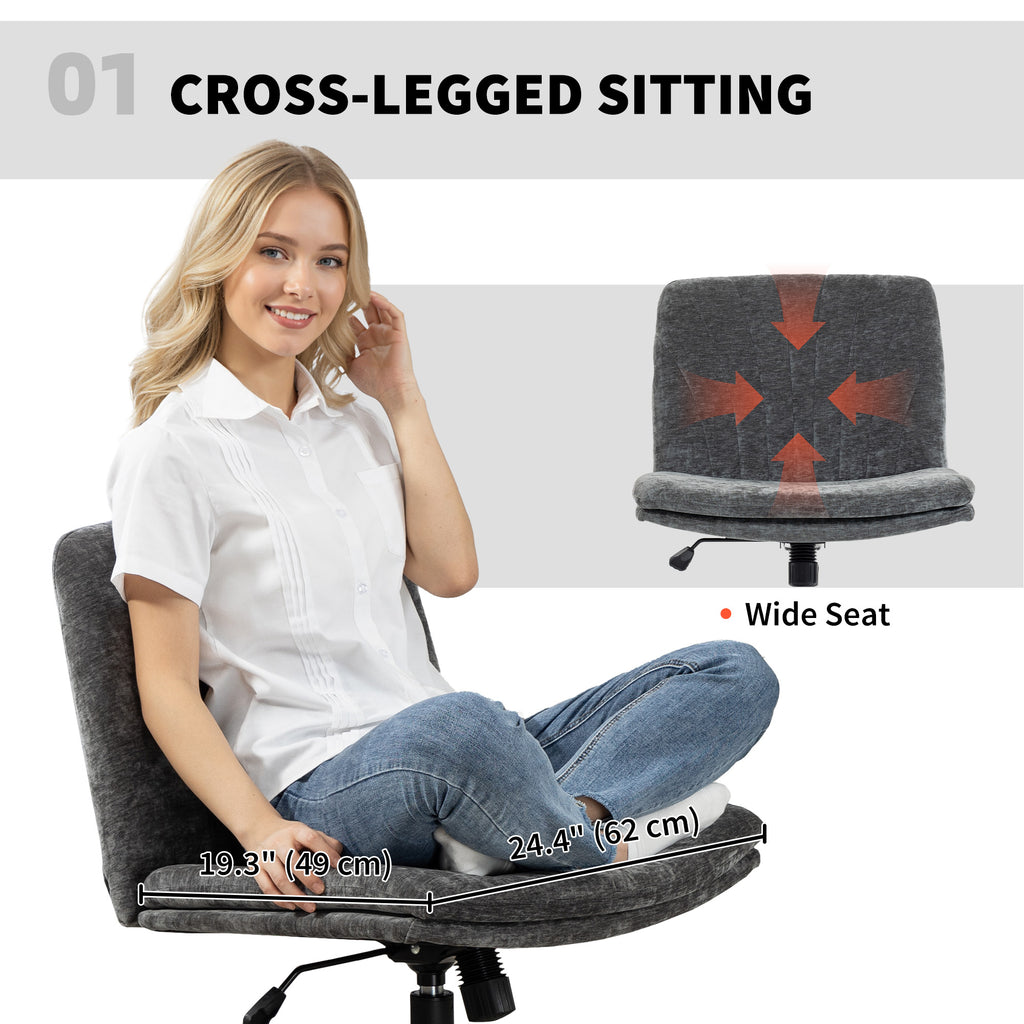 Criss Cross Chair with Wheels, Wide Office Chair with No Arms, Adjustable Height, Tilting, Grey