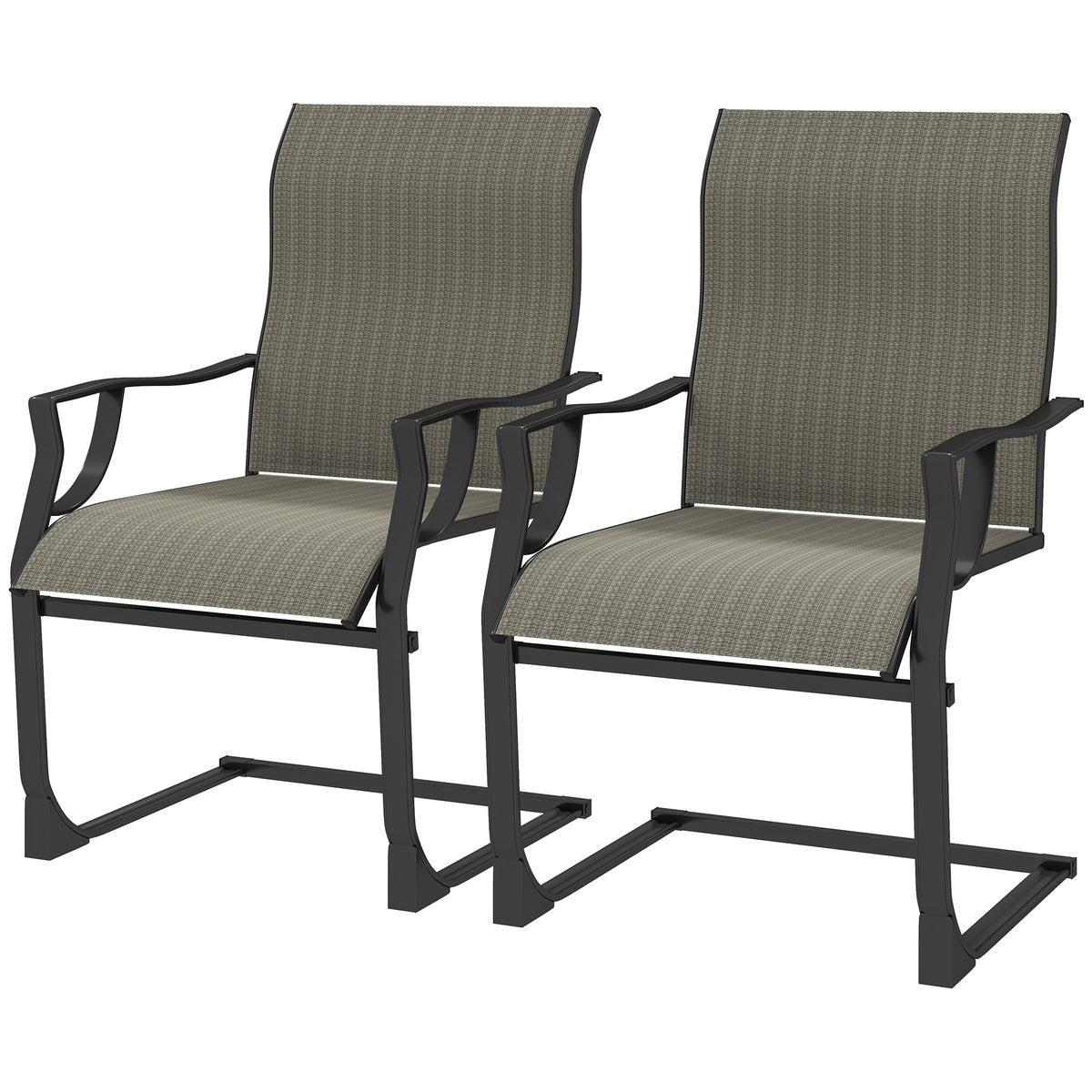 C Spring Motion Patio Chairs Set of 2 with Curved High Backrest, Armrest, All Weather Breathable Fabric, Metal Frame