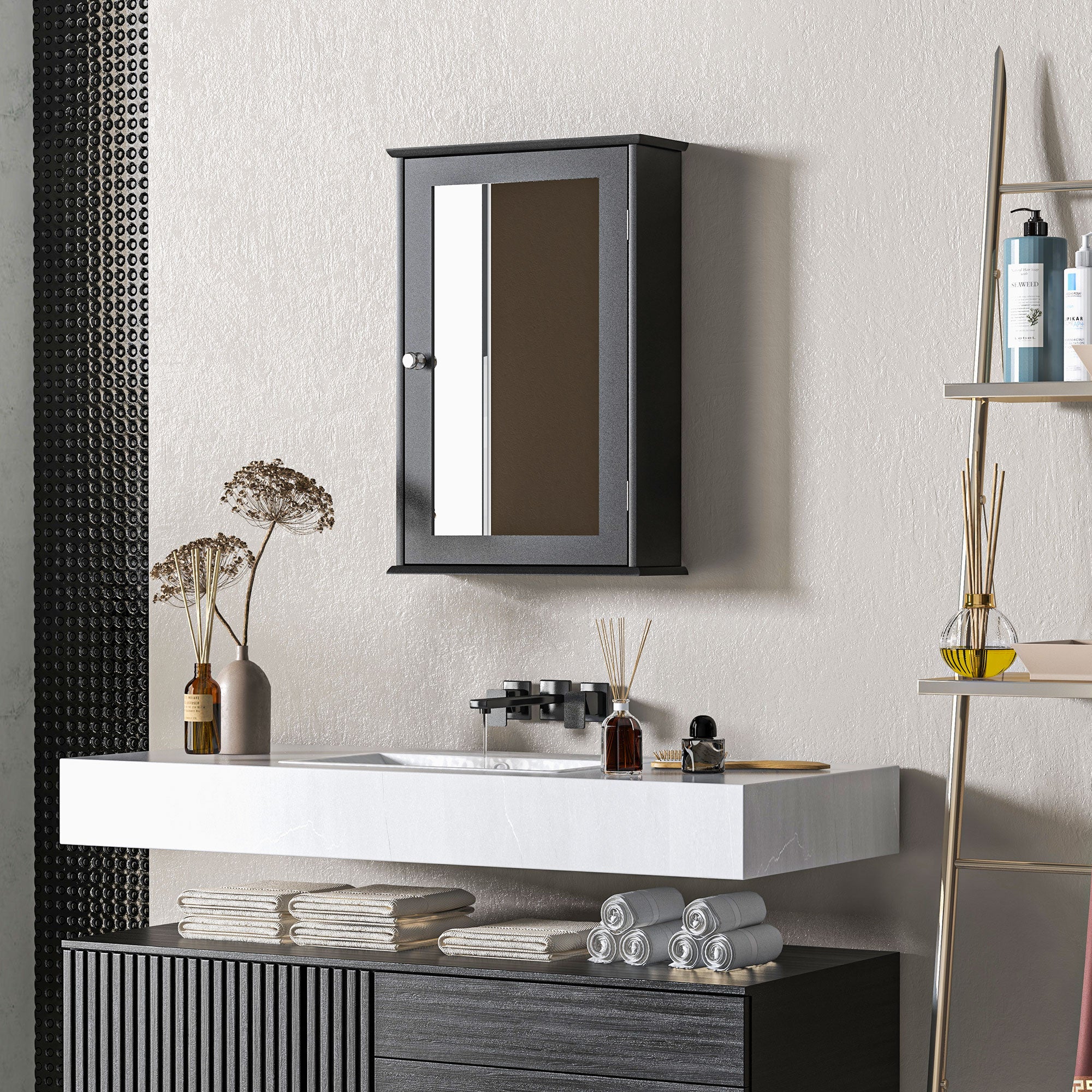 Bathroom Mirror Cabinet, Wall Mounted Medicine Cabinet with Door and Shelves, White