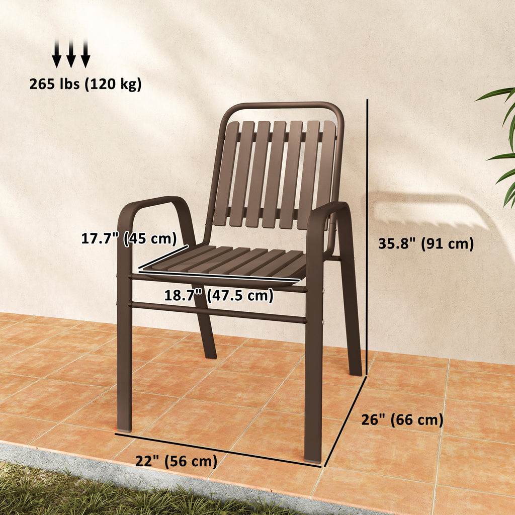 Stackable Outdoor Dining Chairs Set of 4, for Patio, Balcony, Deck, Garden, Dark Brown
