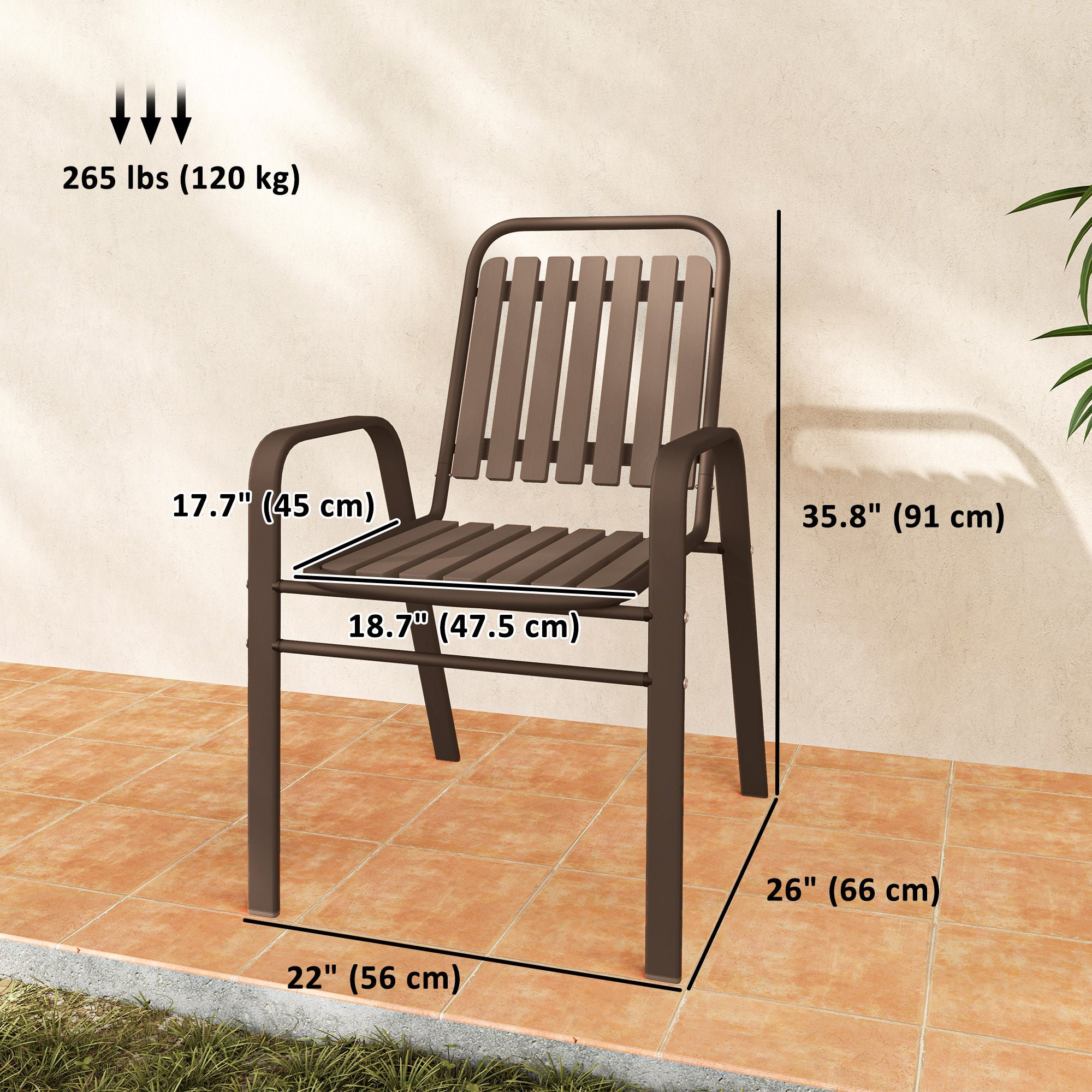 Stackable Outdoor Dining Chairs Set of 4, for Patio, Balcony, Deck, Garden, Dark Brown