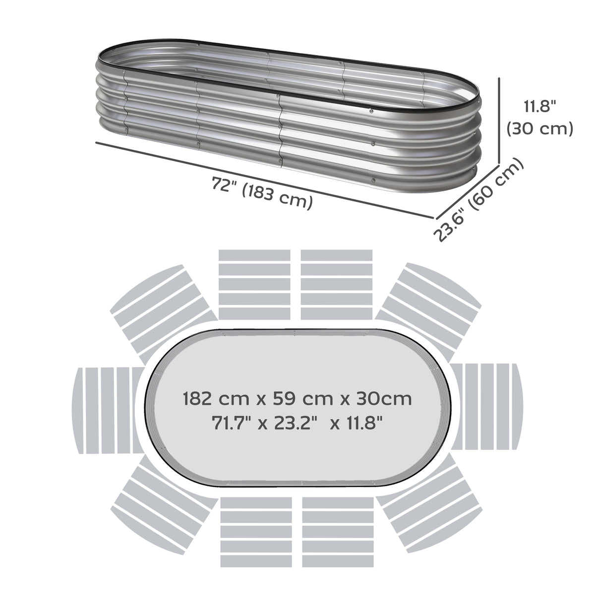 Galvanized Raised Garden Bed, 6 x 2 x 1 Modular Metal Garden Beds with Rubber Strip Edging, Heavy-Duty Outdoor Planter Box for Vegetables, Flowers and Herbs, Silver