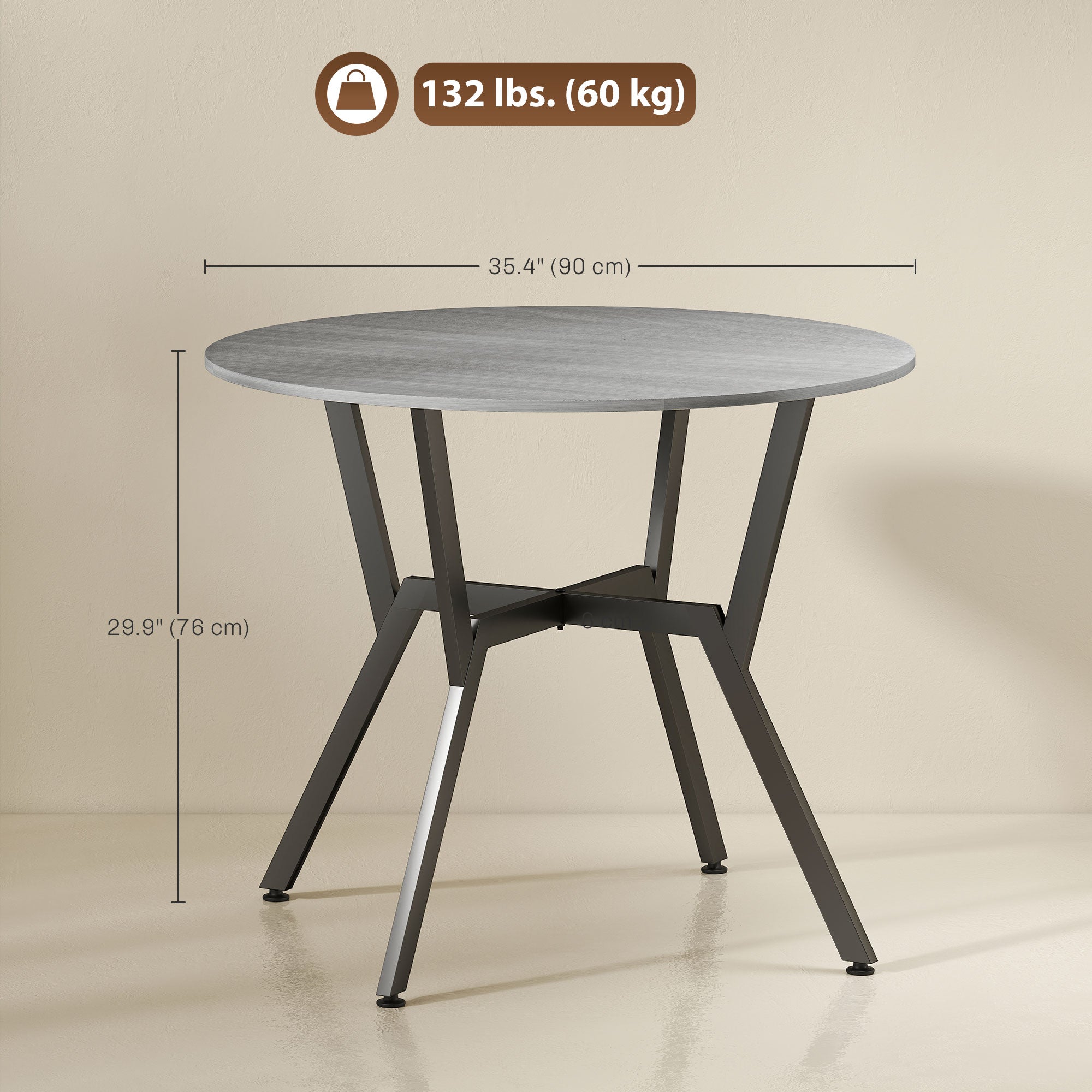 35" Round Dining Table, Modern Dining Room Table with Steel Frame, Space Saving Small Kitchen Table, Brown