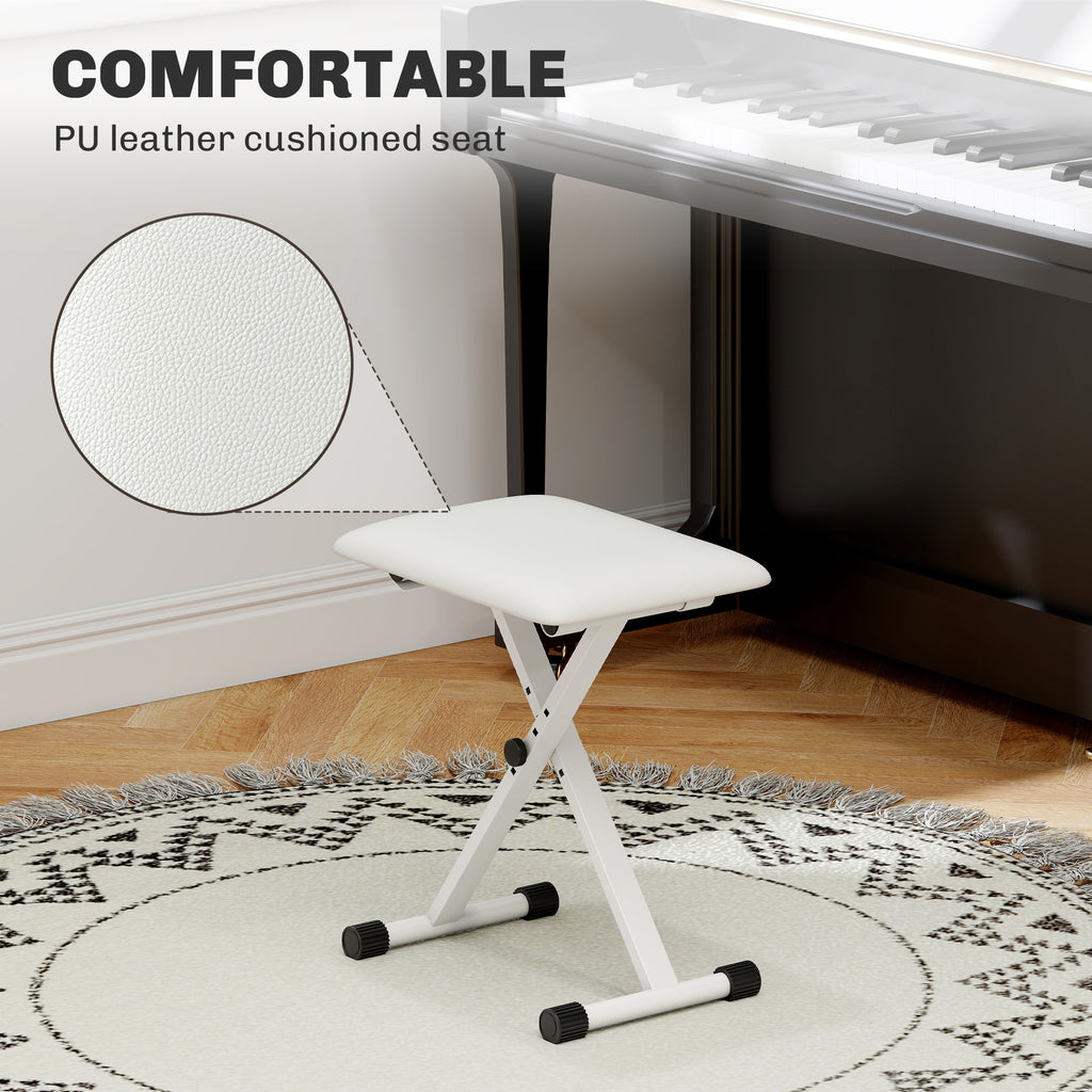 Adjustable Piano Bench, X-Style Folding Piano Stool with Padded Seat, Non-Slip Rubber Feet, Keyboard Chair, Black
