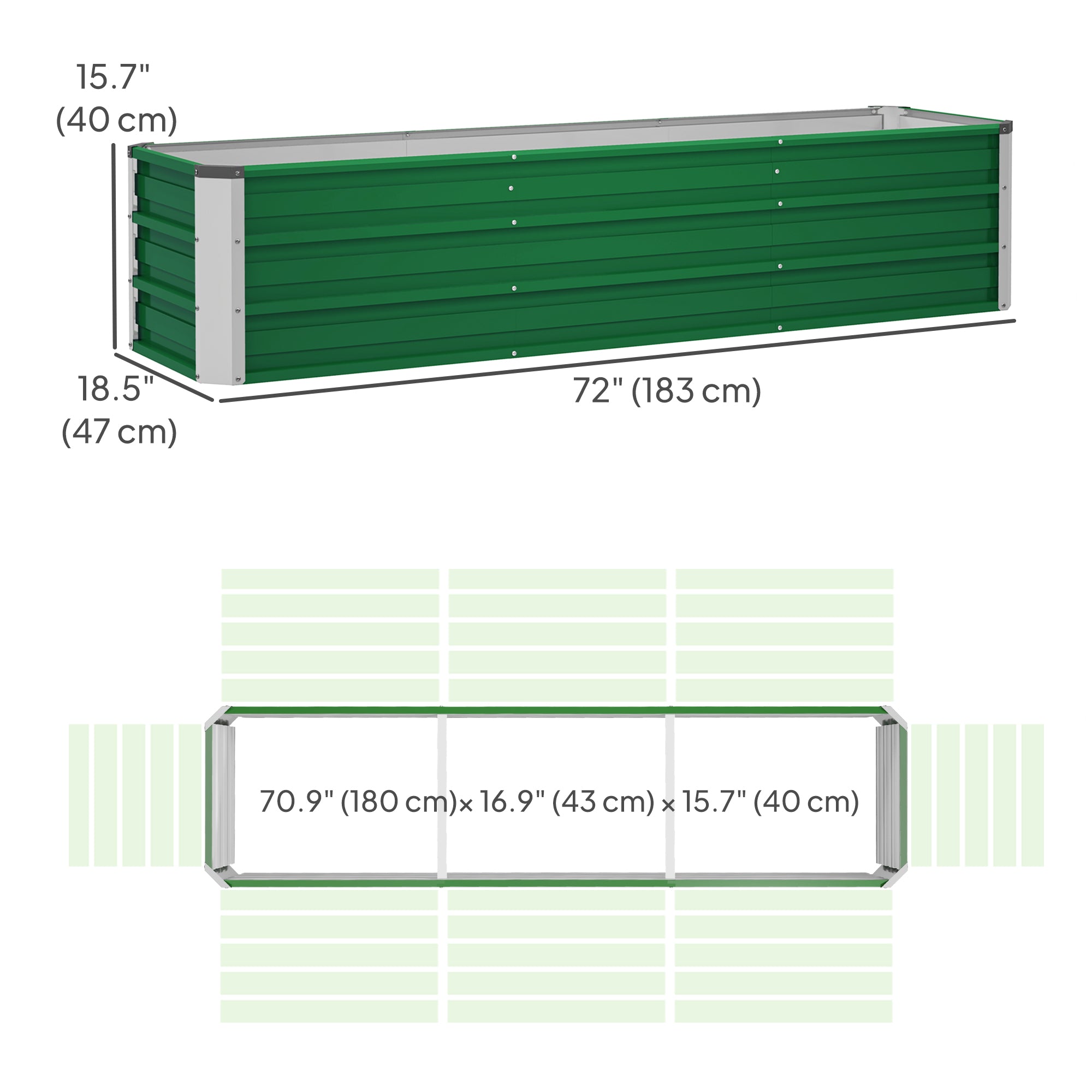 سرير حديقة مرتفع مجلفن 6' × 1.5' × 1.3'، صندوق زارع معدني كبير مرتفع مع قفازات تركيب للفناء الخلفي والباحة لزراعة الخضروات والأعشاب والزهور، أخضر