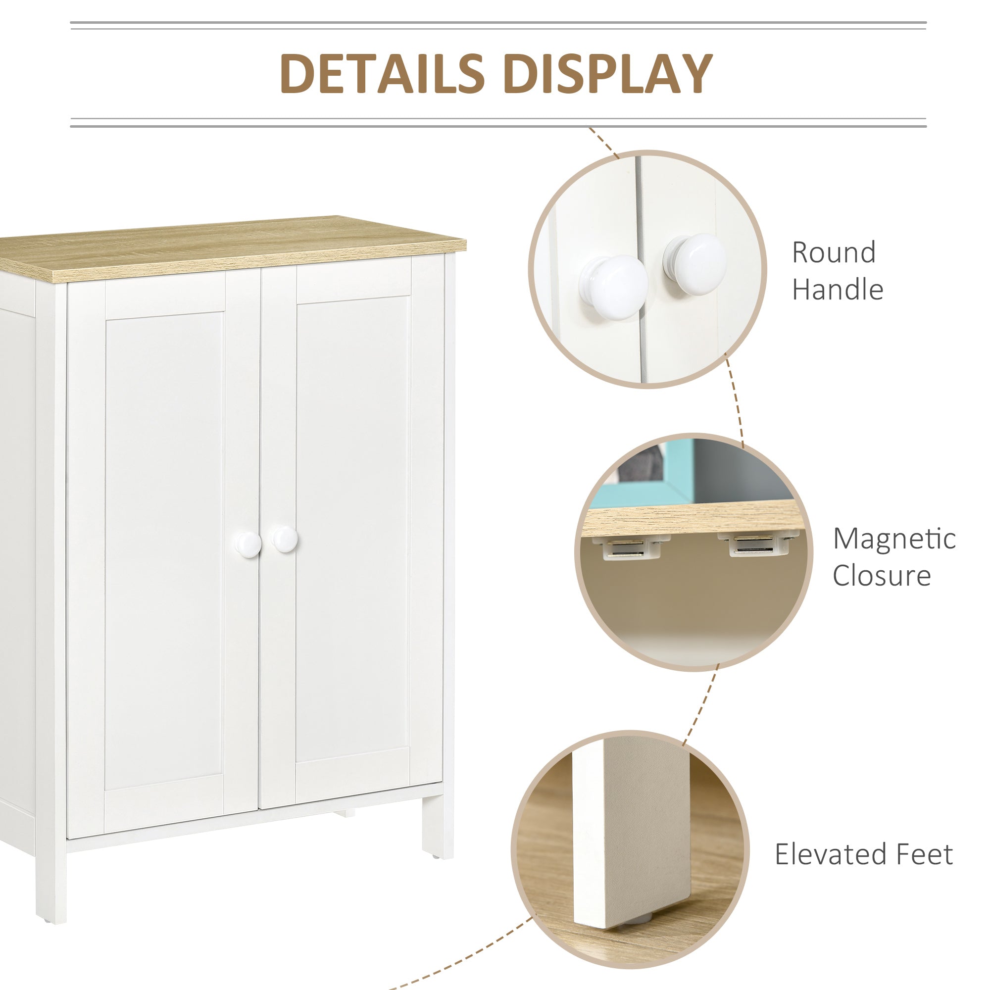 Storage Cabinet with Doors, Cupboard Organization with 2 Adjustable Shelves, Storage Solution for Living Room, Bathroom