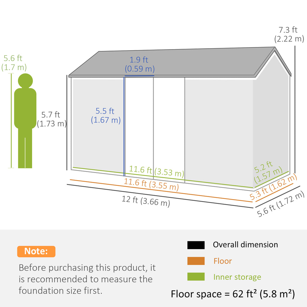 12' x 5.5' ብረታዊ ኣታኽልቲ መዕቆሪ ሸድ፣ ደገ ብመንቁሕ ዚዓጽው ወጻኢ መዳልዊ መዕቆሪ ቤት፣ ኣየር መንፋሕቲ፣ ዘንበል ዝበለ ጣሪያ፣ ጸሊም ግራጫ