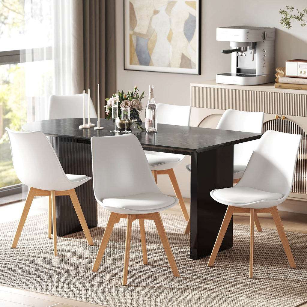 Modern Dining Table Chairs Set of 4, Rubber Wood Kitchen Table Chairs with PU Leather Cushion for Living Room, Bedroom