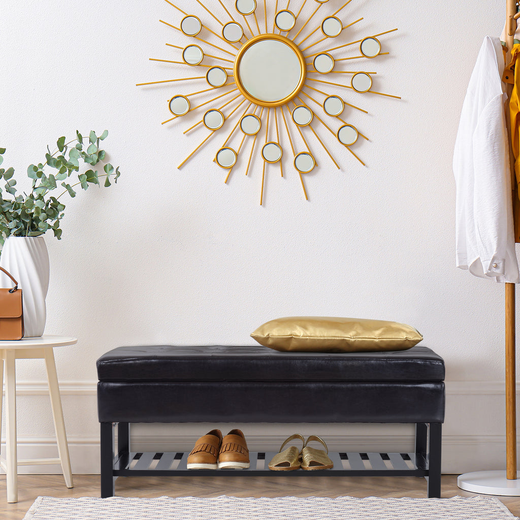 44" PU Leather Tufted Ottoman Shoe Bench Storage Chest Hallway Brown