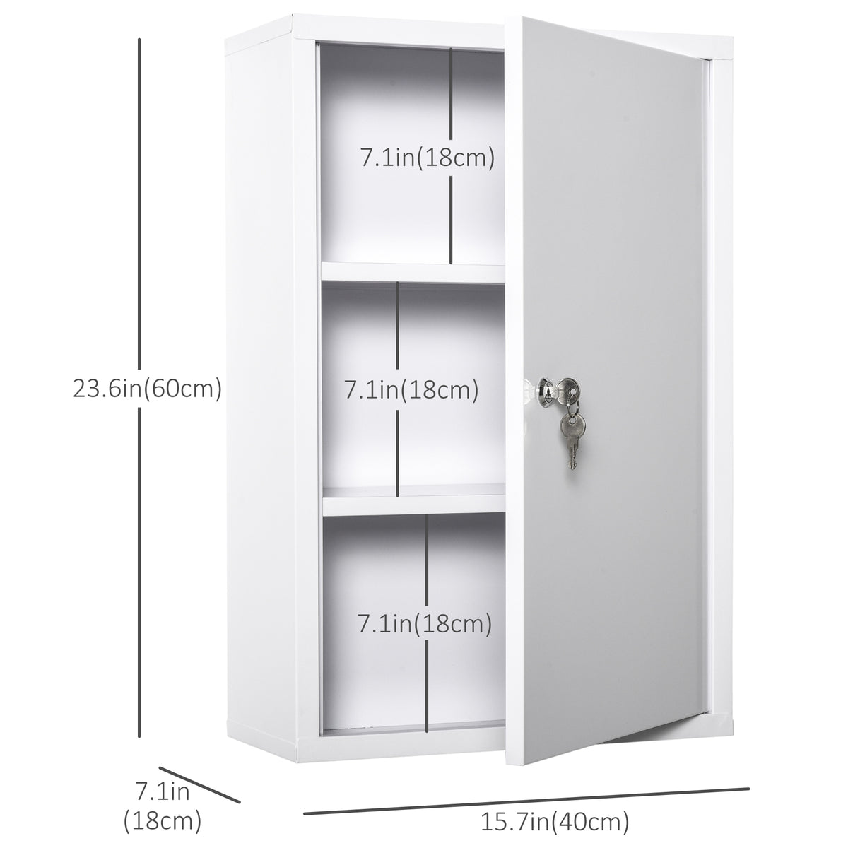 Wall Mount Medicine Cabinet 3 Tier Steel Emergency Box for Bathroom, Lockable with 2 Keys, White