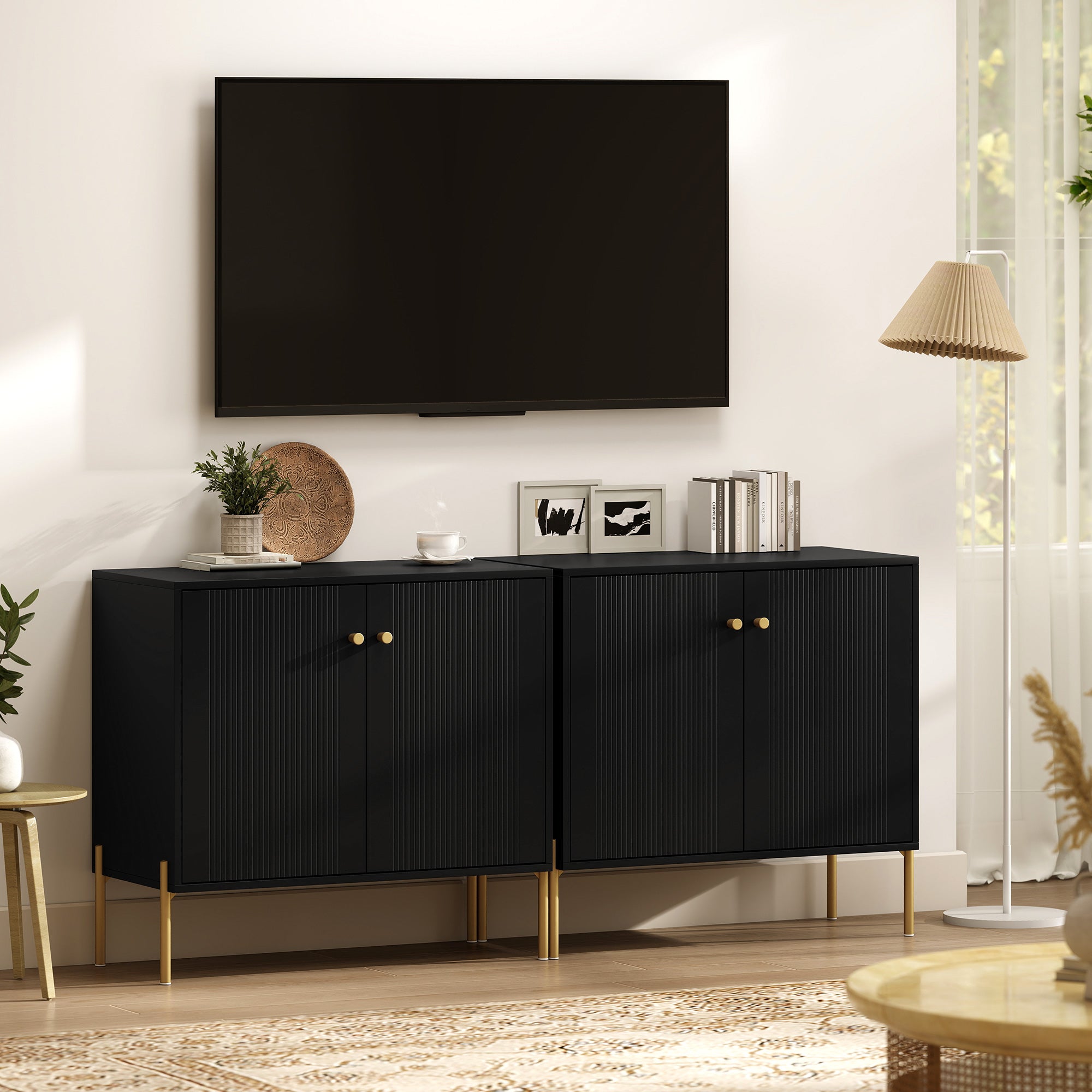 Sideboard, Modern Buffet Cabinet, Coffee Bar Cabinet with Fluted Doors and Adjustable Shelf, White