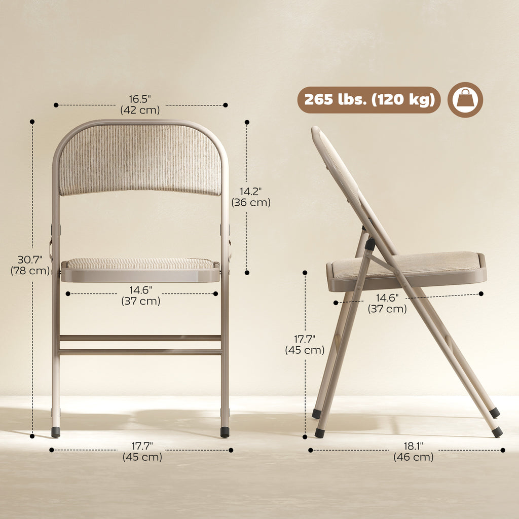 Set of 6 Metal Foldable Chairs, Faux Linen Padded Folding Chairs with Cushion Seat and Open Back for Indoor, Beige