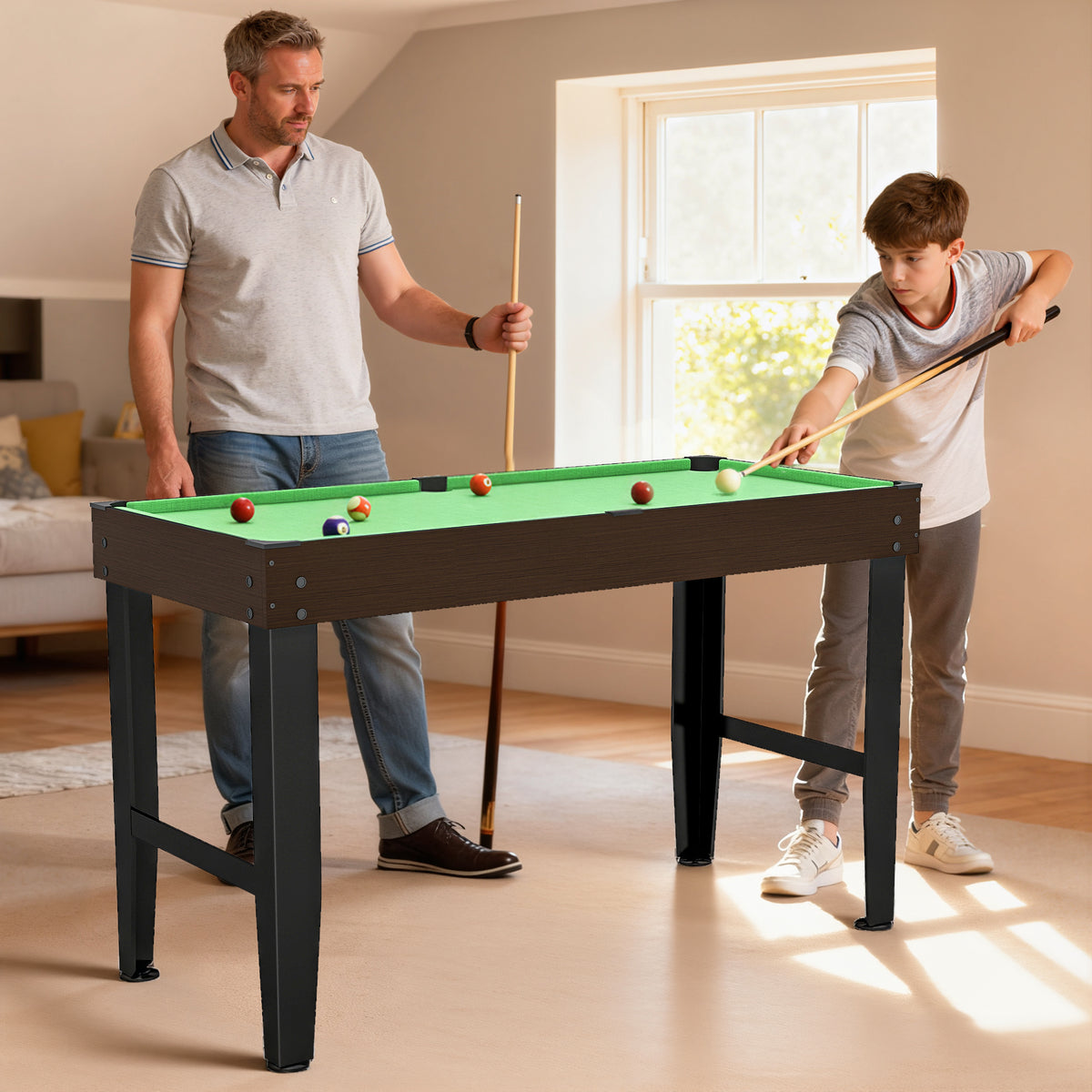 Soozier 55" Mini Pool Table, Pool Game Billiard Table Set with 2 Cues, 16 Balls, 2 Chalks, Triangle, Brush, Green