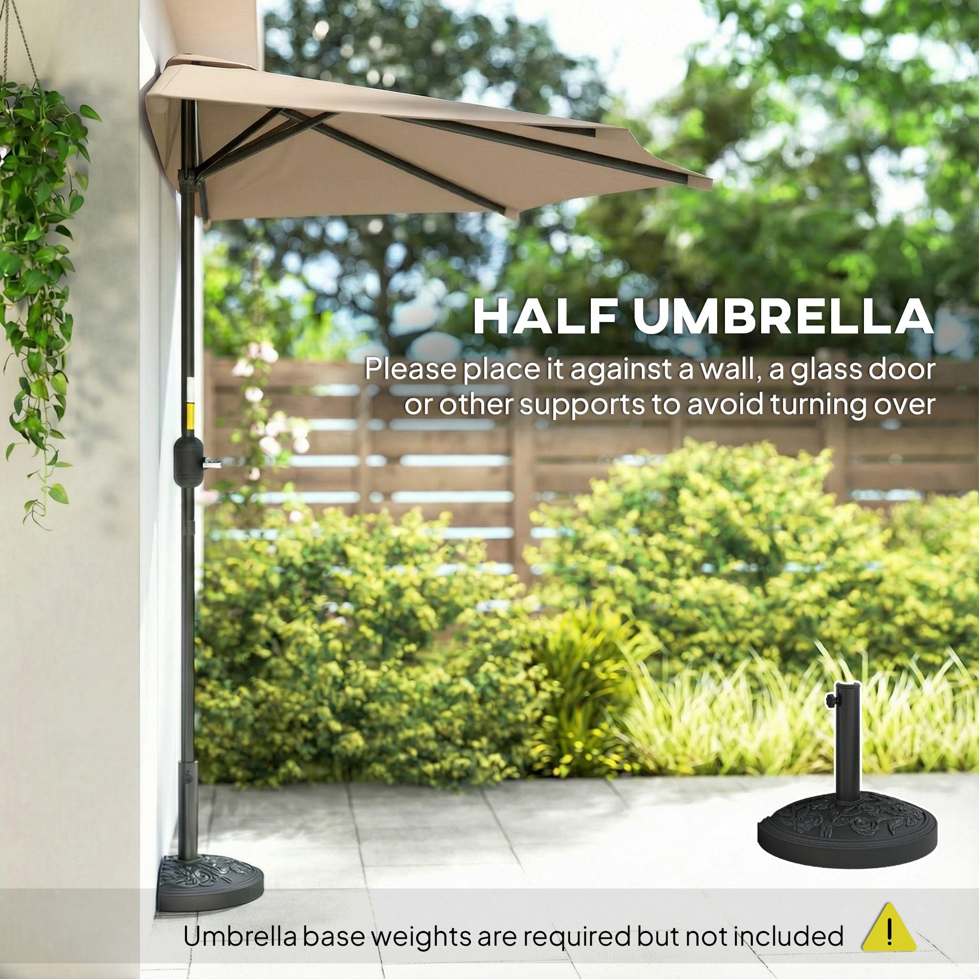 7.5ft Half Umbrella Semi Patio Parasol with Crank Handle, Top Vent for Garden, Balcony- NO BASE INCLUDED, Coffee