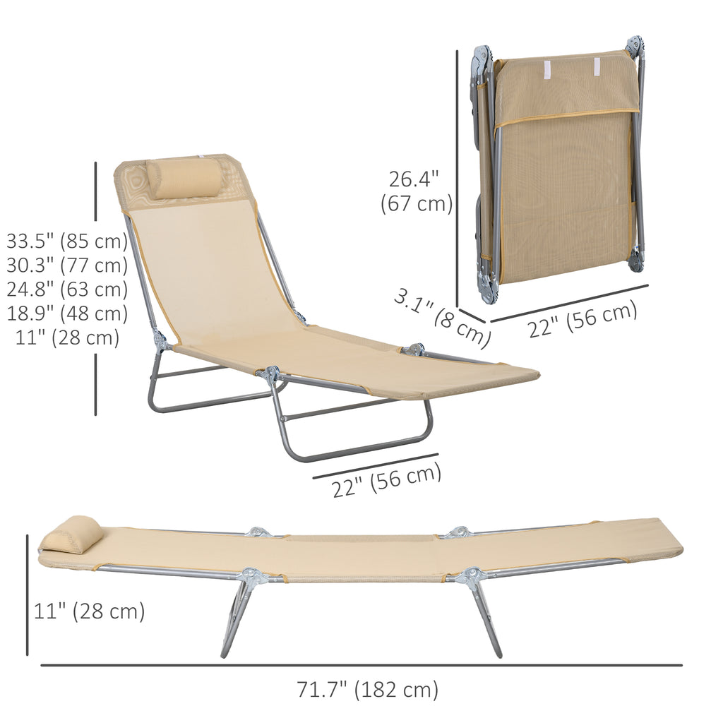 Folding Outdoor Lounge Chair Set of 2, Reclining Tanning Chair with 5-Position Adjustable Backrest, Black