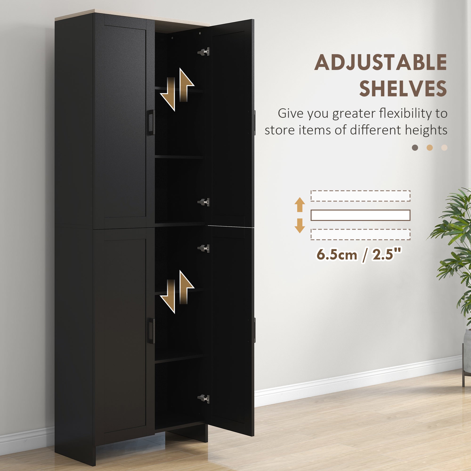 67" 4-Door Kitchen Pantry Cabinet, Freestanding Storage Cabinet Cupboard with Adjustable Shelves, White