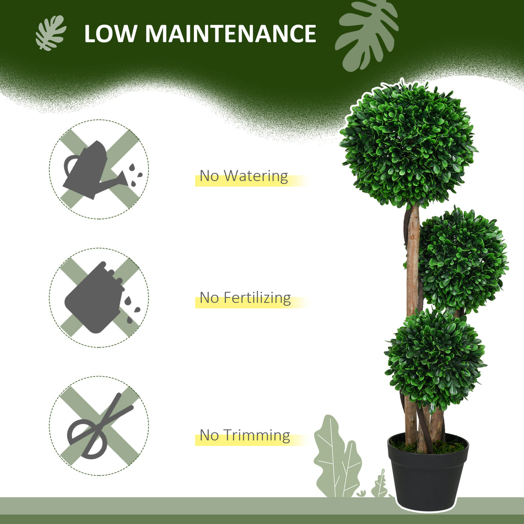 3ft Artificial Tree, Triple Ball Boxwood Topiary with Pot and Sandalwood Leaves, for Indoor Outdoor Home