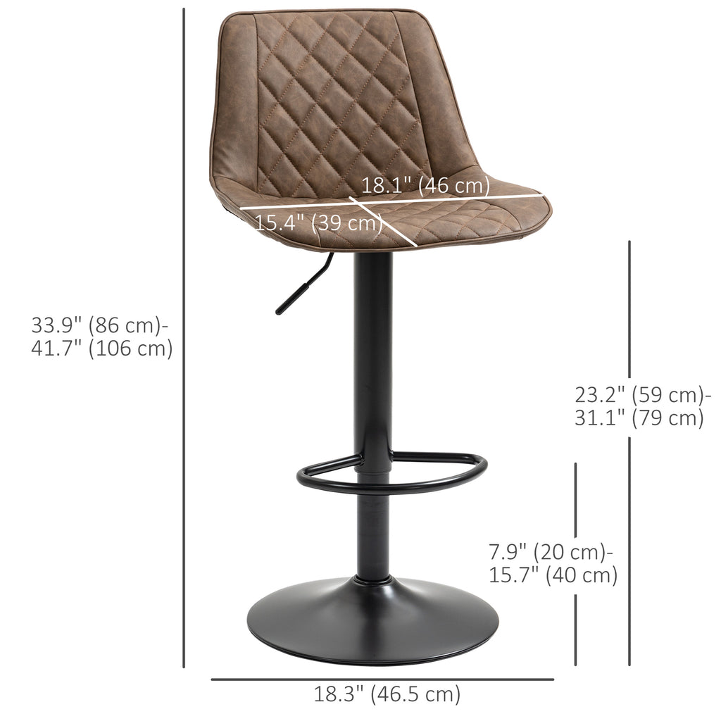 Bar Stools Set of 2, Swivel Counter Height Barstools with Back, Footrest, Adjustable Height, Dark Brown