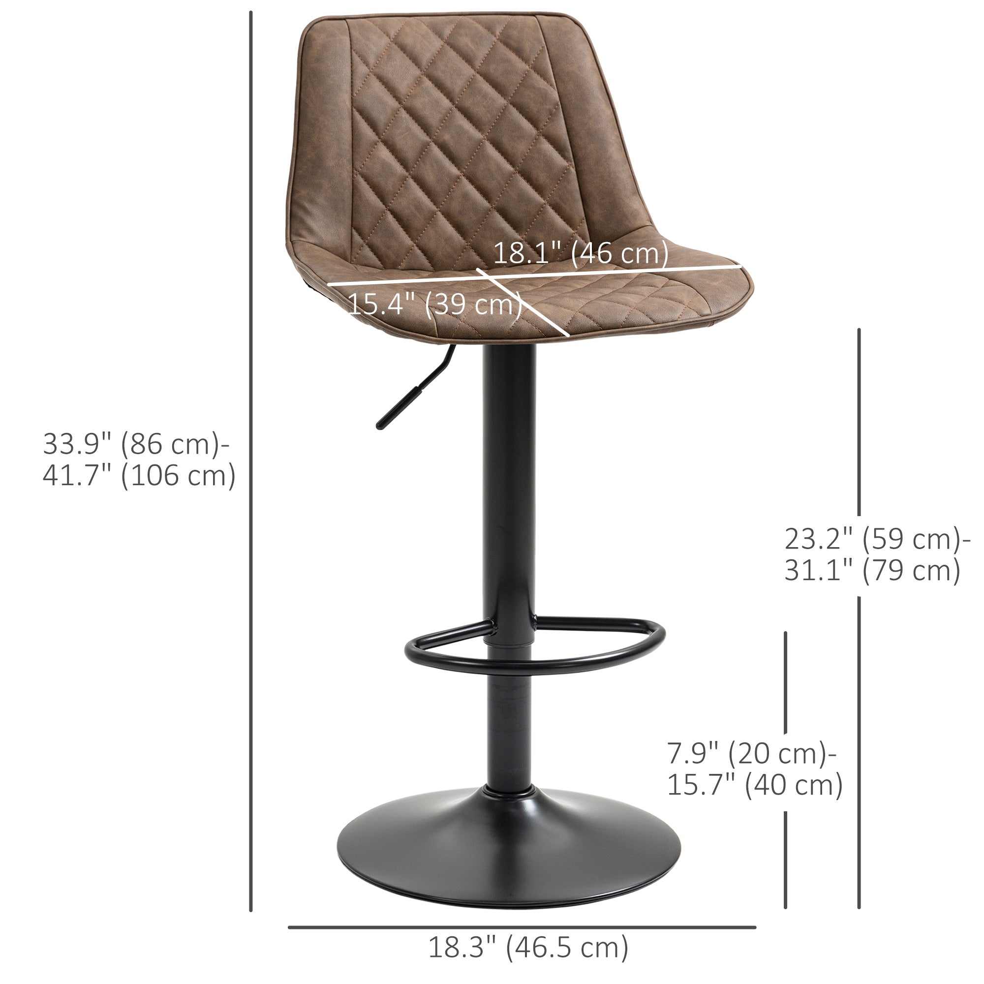 Bar Stools Set of 2, Swivel Counter Height Barstools with Back, Footrest, Adjustable Height, Dark Brown