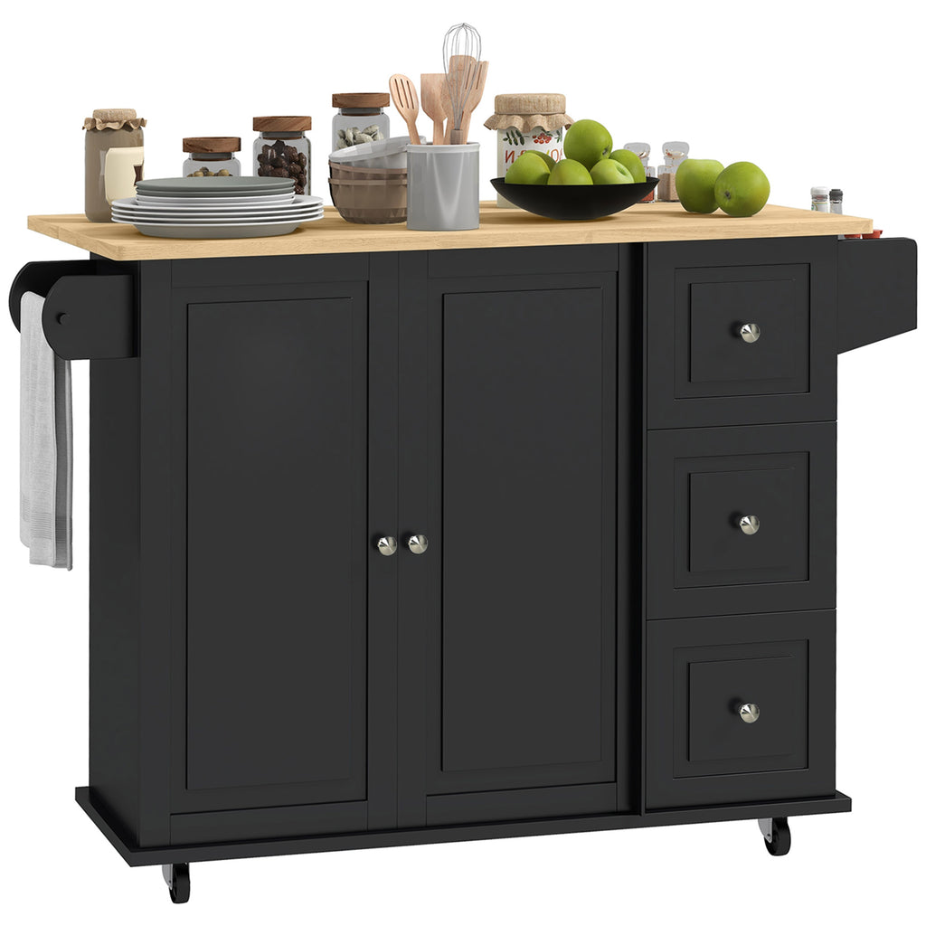 Kitchen Island on Wheels, Kitchen Cart with Drop Leaf, Drawers, White