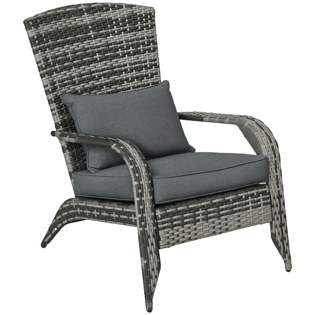 Patio Wicker Adirondack Chair, Outdoor PE Rattan Fire Pit Chair, Muskoka Chair w/ Soft Cushions, Tall Curved Backrest and Comfortable Armrests for Deck Garden, Blue