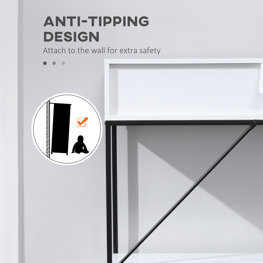 Modern Console Table with 2 Drawers, 2 Tier Entryway Table with storage Shelf, Narrow Sofa Table for Living Room, Hallway, White