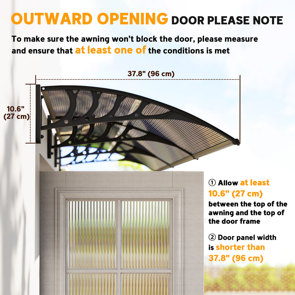 Awning Door Canopy, 119.3" x 37.8" Polycarbonate Front Door Outdoor Patio Cover for UV Protection, Brown