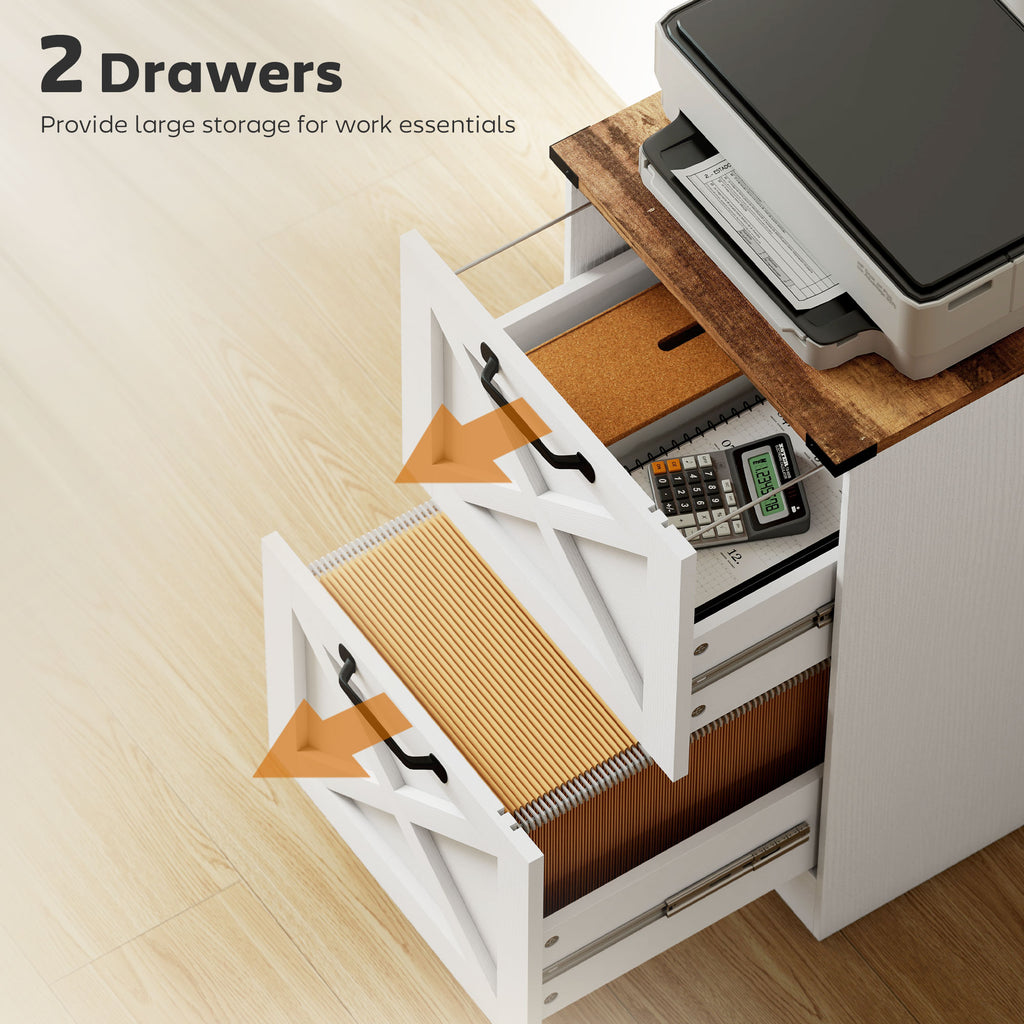 3 Drawer File Cabinet with Silent Slides, Vertical Farmhouse Filing Cabinet Fits Letter/A4 Size Home Office, White