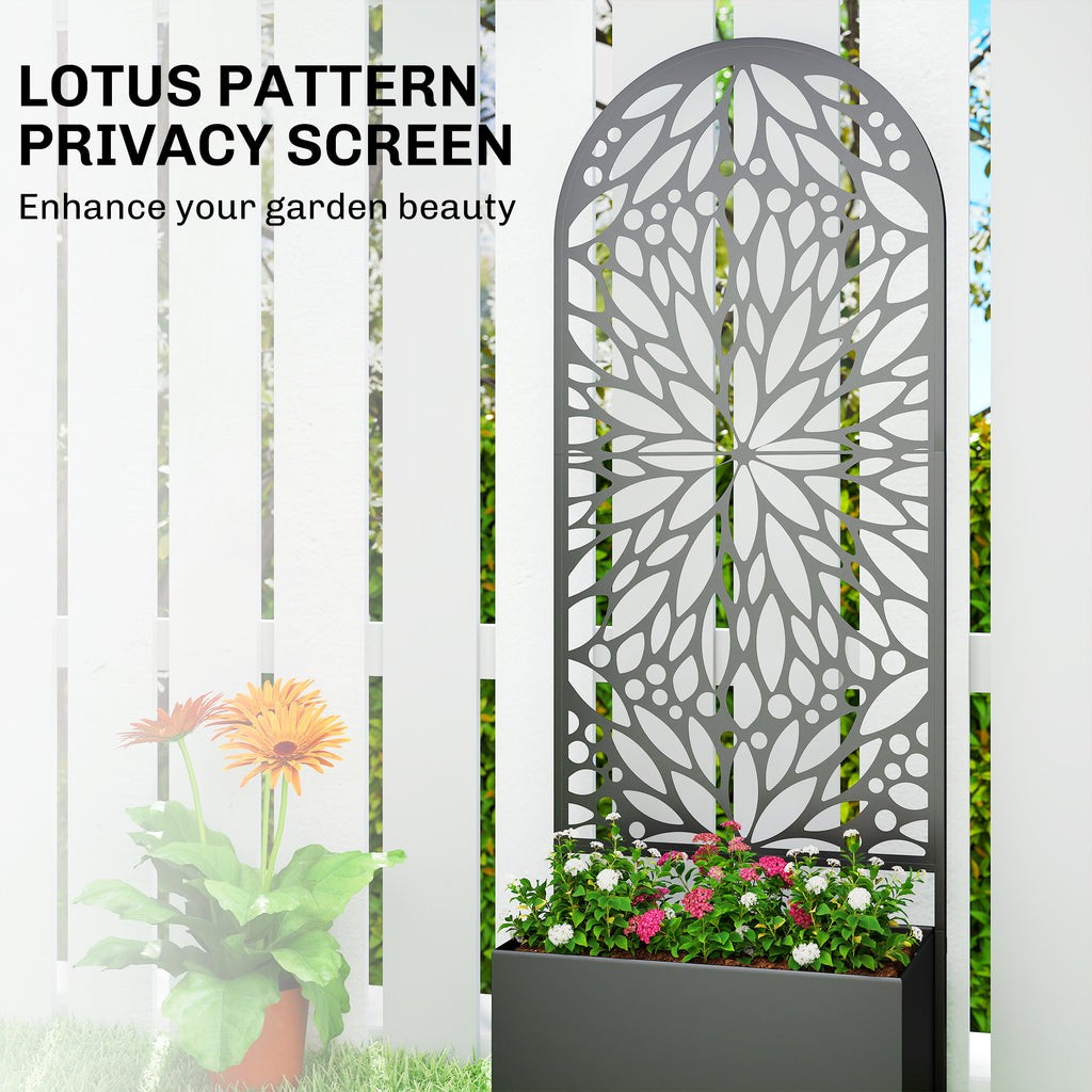 Metal Raised Garden Bed with Trellis for Climbing Plants, Freestanding or Wall Mounted Flower Bed with Privacy Panel
