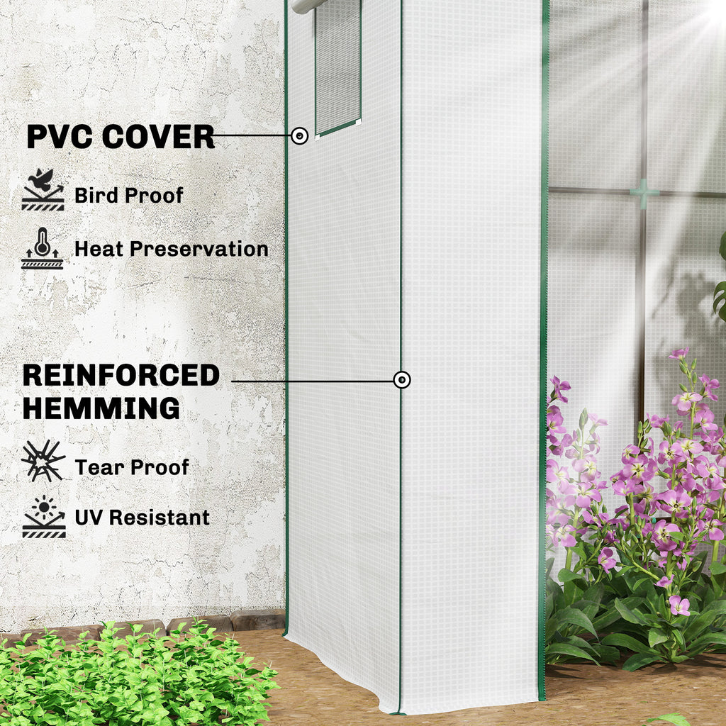 Walk-in Tomato Greenhouse Lean-to Green House with Reinforced PE Cover, Roll-up Door, Mesh Windows, Green